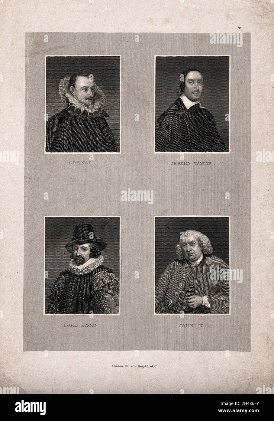 Quatre hommes : Francis Bacon, Edmund Spenser, Samuel Johnson et Jeremy Taylor.Gravure, 1850. Banque D'Images