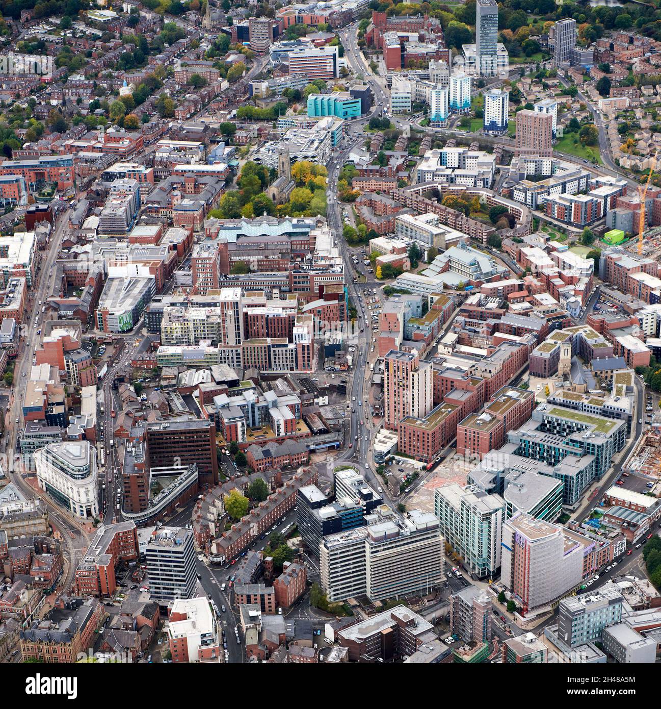 Vue aérienne du centre-ville de Sheffield, dans le Yorkshire du Sud, dans le nord de l'Angleterre, au Royaume-Uni Banque D'Images