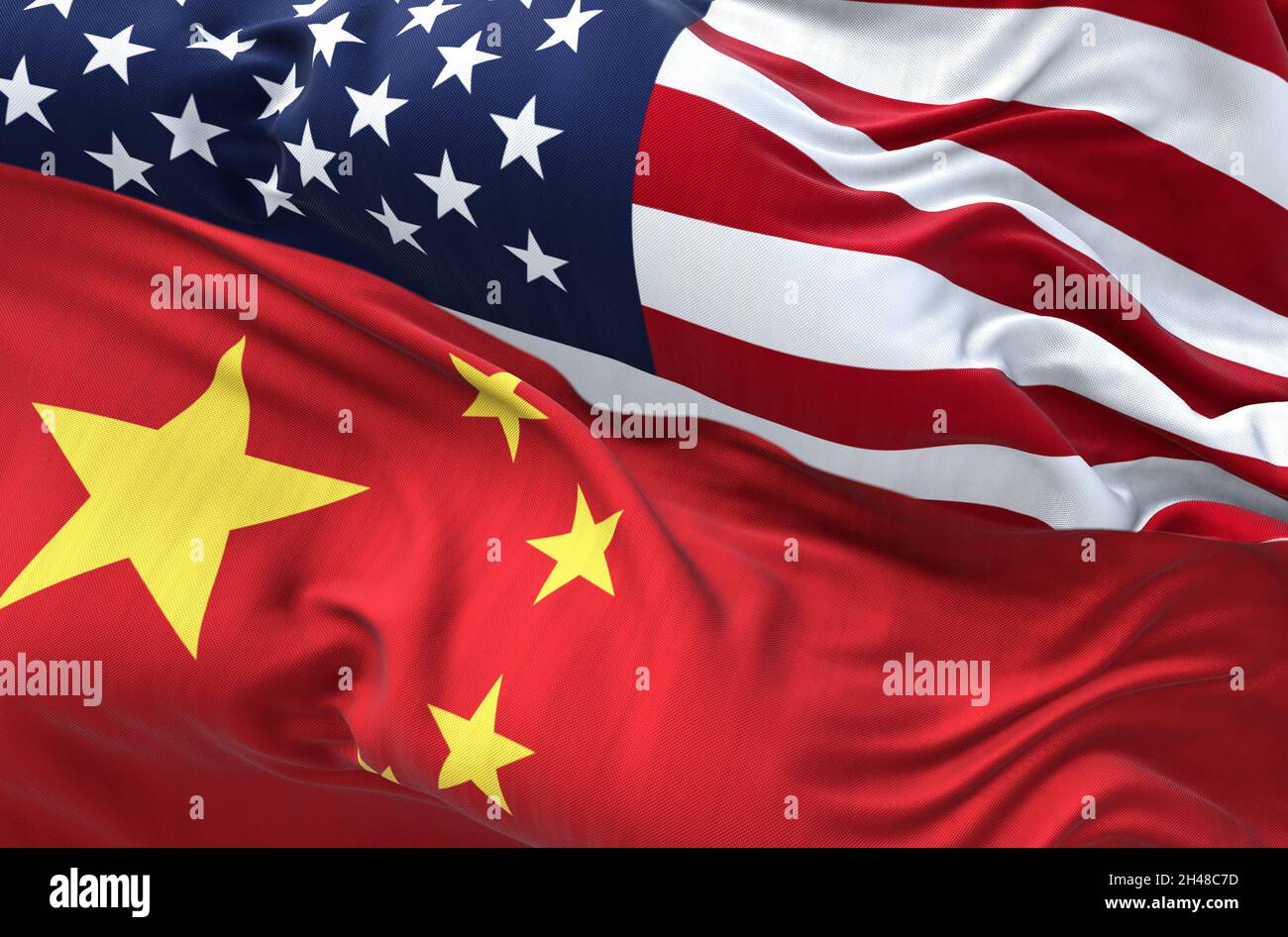 Les drapeaux de la Chine et des États-Unis d'Amérique agitant.Relations internationales et diplomatie. Banque D'Images