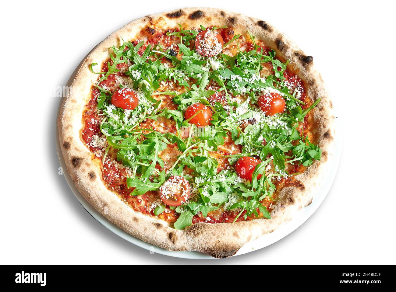 Gros plan sur la pizza à la roquette texturée Banque D'Images