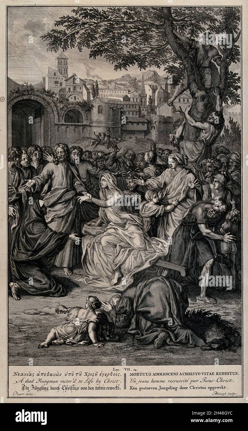 Christ ressuscité le jeune homme.Gravure par Bleiswyk après Picart. Banque D'Images