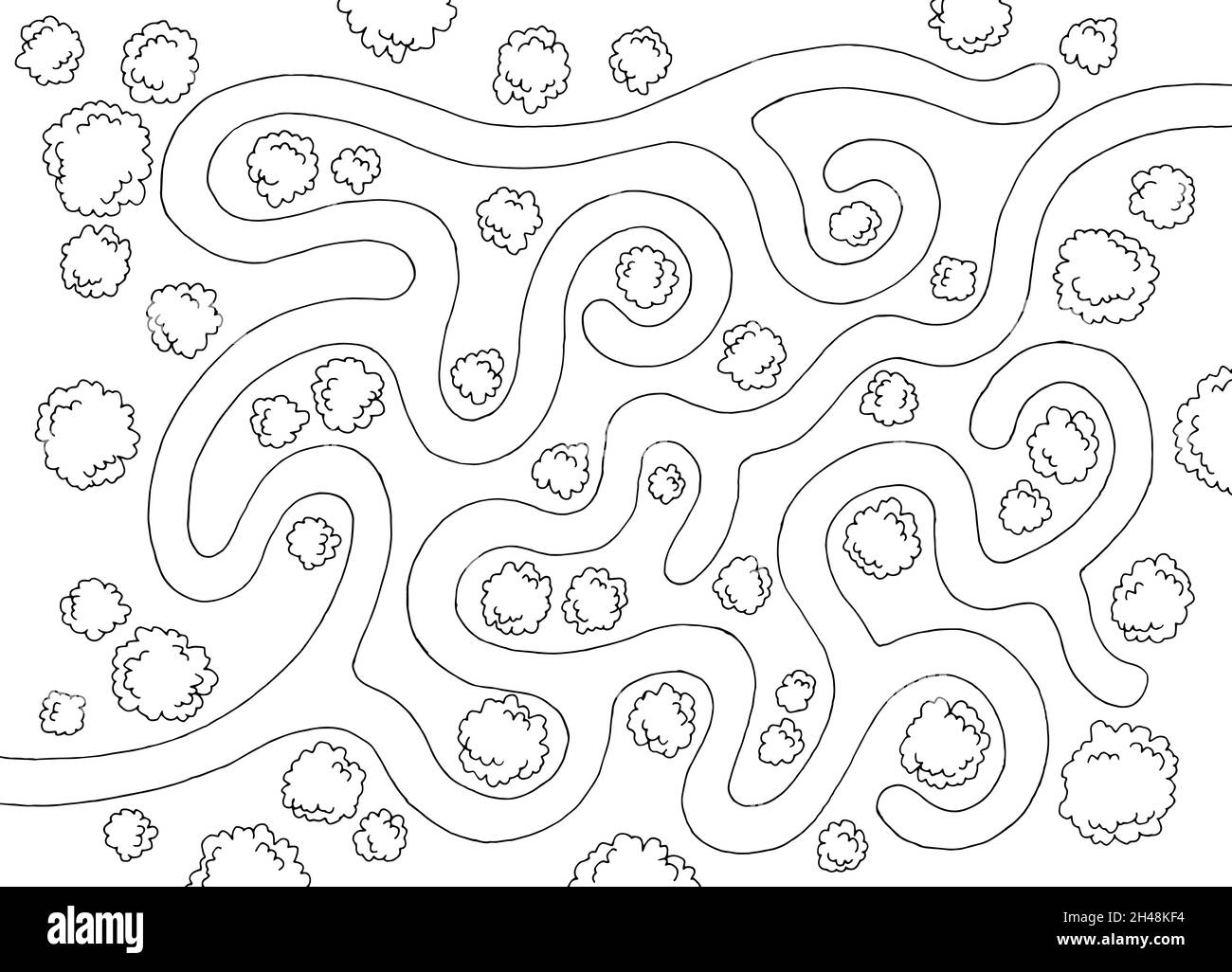 Forêt labyrinthe Bush graphique noir blanc esquisse haut vue aérienne illustration vecteur Illustration de Vecteur