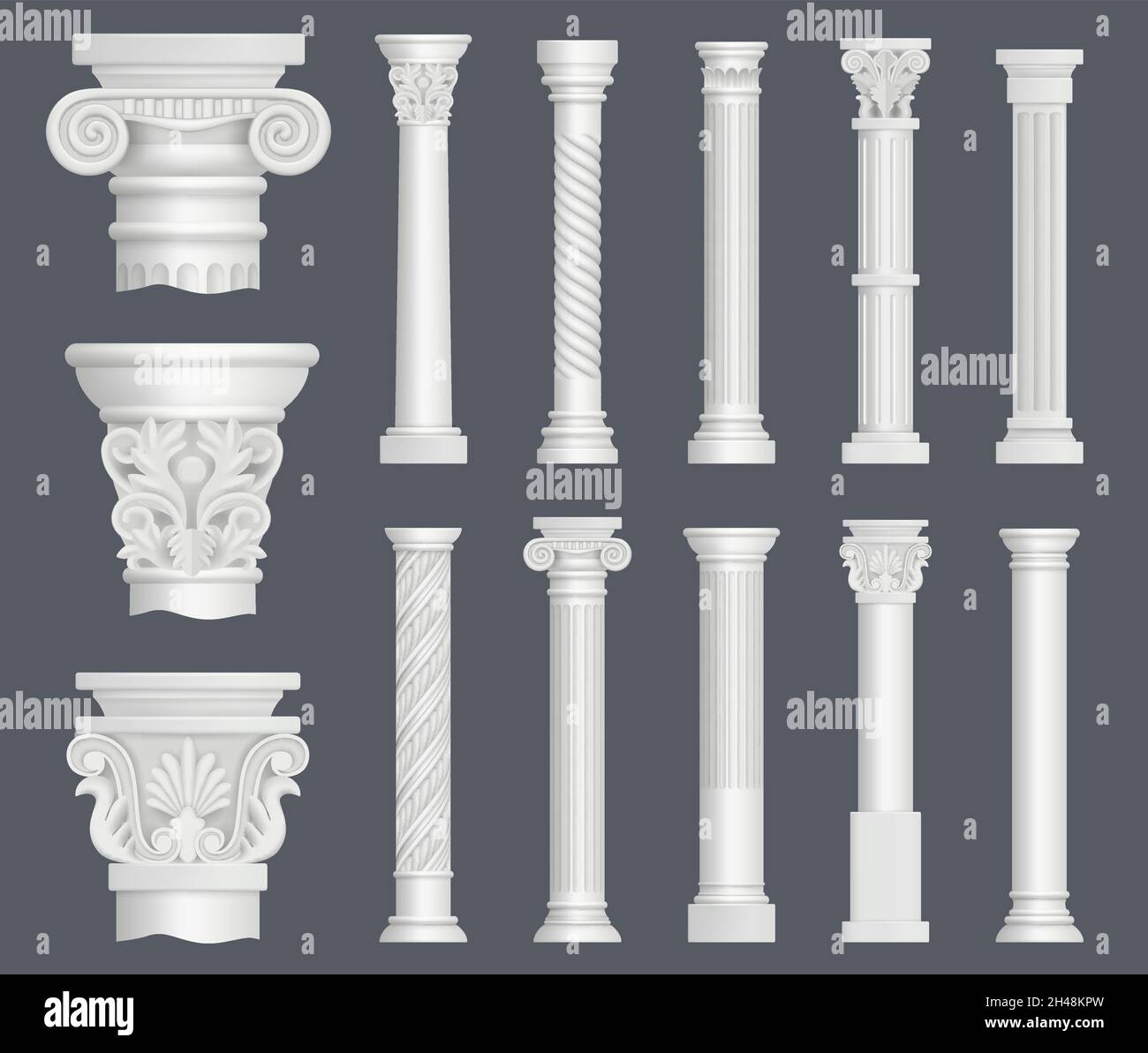 Colonnes anciennes.Vintage façade ancienne décoration style renaissance  piliers ornementaux architecture intérieur objets décents vecteur réaliste  Image Vectorielle Stock - Alamy