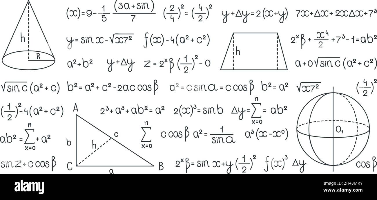 Formules.Mathématiques et graphiques symboles d'infographie géométrique pour les projets de conception scientifique images de différents graphiques et graphiques vecteur icônes mathématiques nombres Illustration de Vecteur