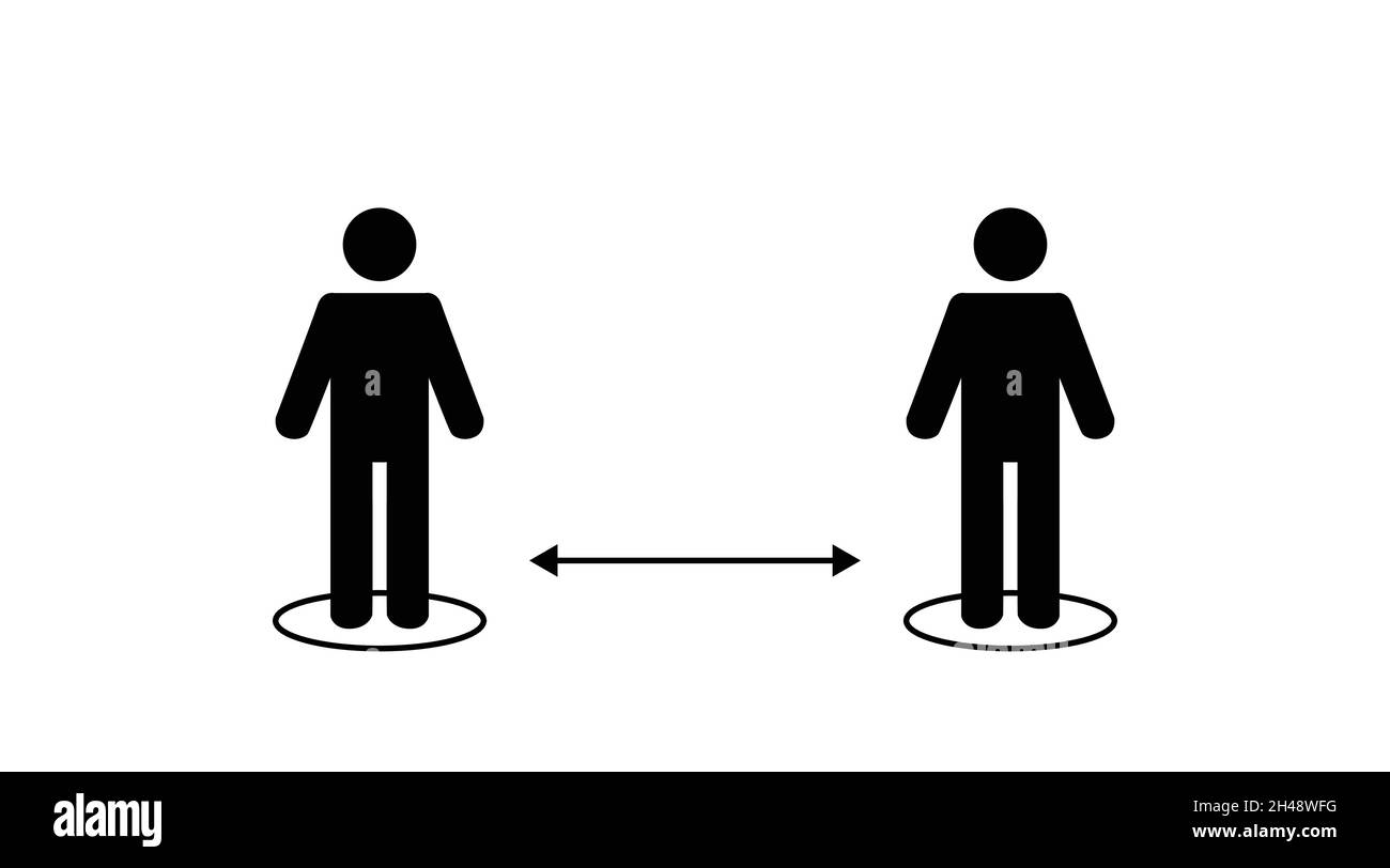 Icône ou signe de distance sociale.Vecteur illustration isolée de deux personnes et d'une flèche, distance sociale. Illustration de Vecteur