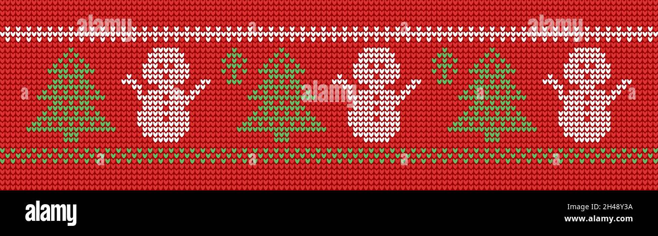 Motif classique pour un pull de Noël laid avec bonhomme de neige et pin Illustration de Vecteur