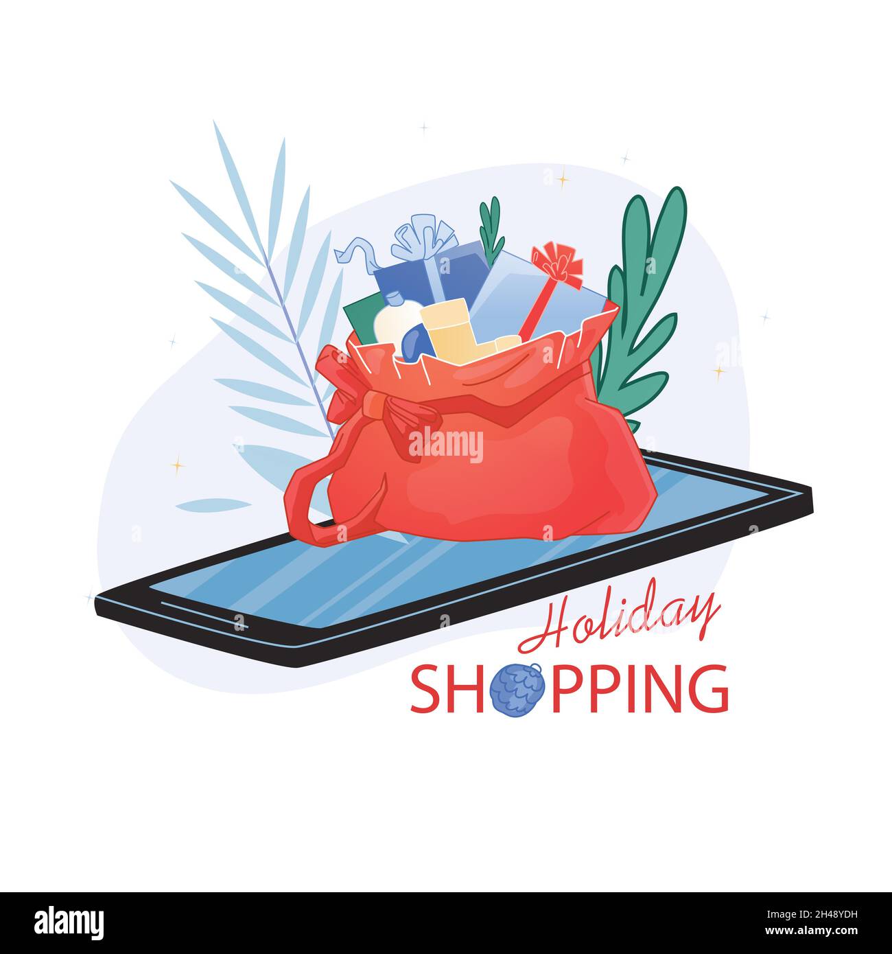 Achats de cadeaux en ligne pour les fêtes par téléphone portable Illustration de Vecteur