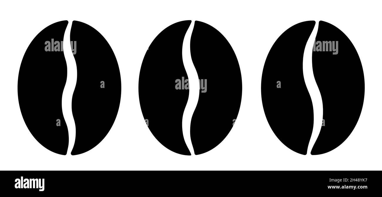 Icône.Grain de la plante de grain de café en silhoueté.Boisson revigorante pour une bonne humeur.Vecteur noir et blanc simple isolé sur fond blanc Illustration de Vecteur