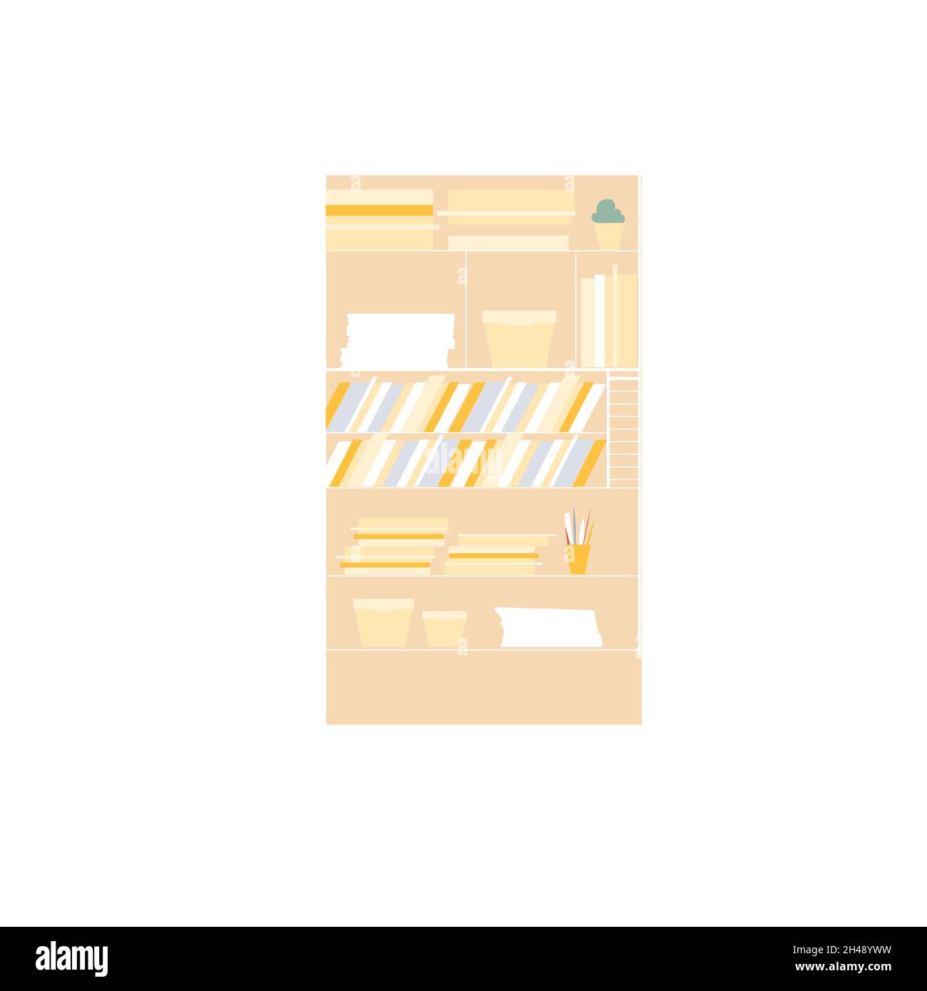 Armoire de travail de dessin animé plate avec dossiers, documents de papier, mobilier de bureau et éléments intérieurs concept d'illustration vectorielle Illustration de Vecteur