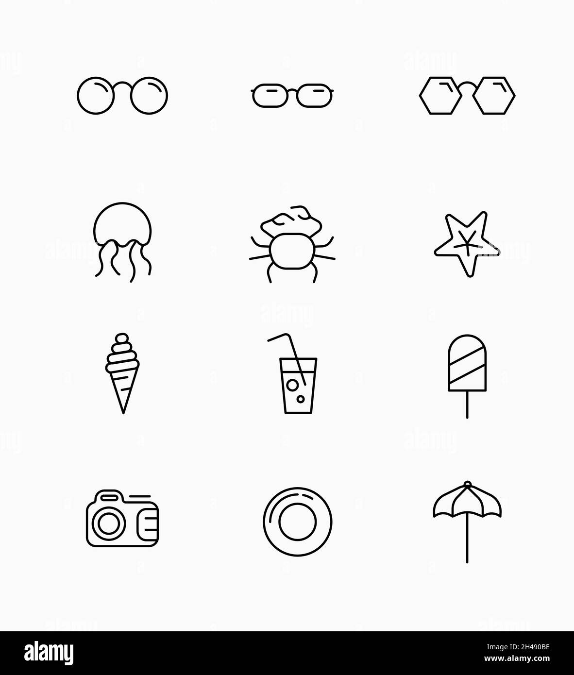 Illustration vectorielle et icônes linéaires pour collection d'objets.Définir un modèle pour les voyages, les vacances d'été et le week-end. Illustration de Vecteur