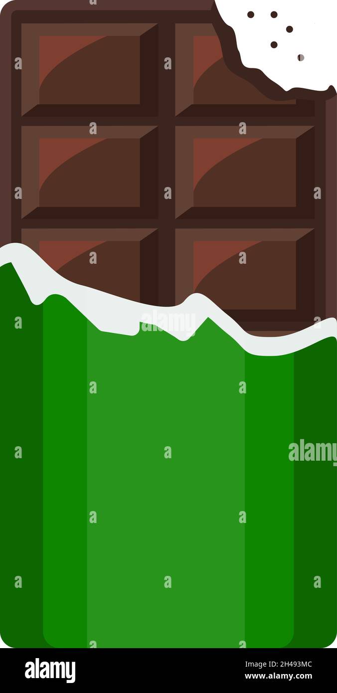Barre de chocolat en emballage vert, illustration, vecteur sur fond blanc. Illustration de Vecteur