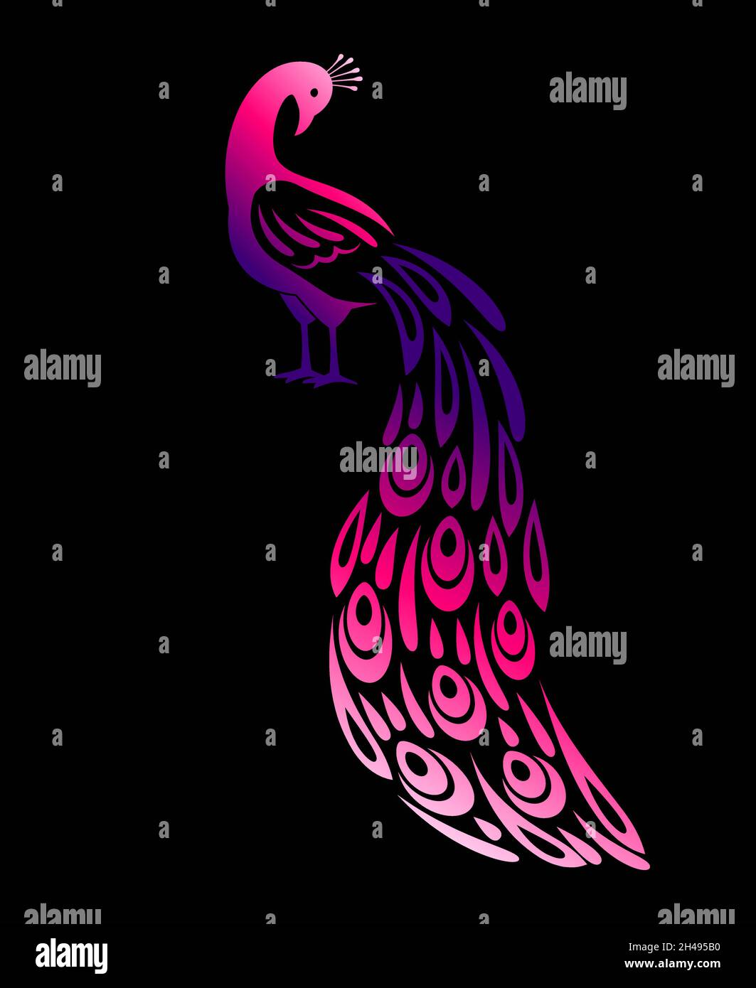 Silhouette de couleur paon.Magnifique symbole de pavillon luxueux pour mariage indien ou boutique de vêtements élégants, illustration vectorielle rose violet dégradé Illustration de Vecteur