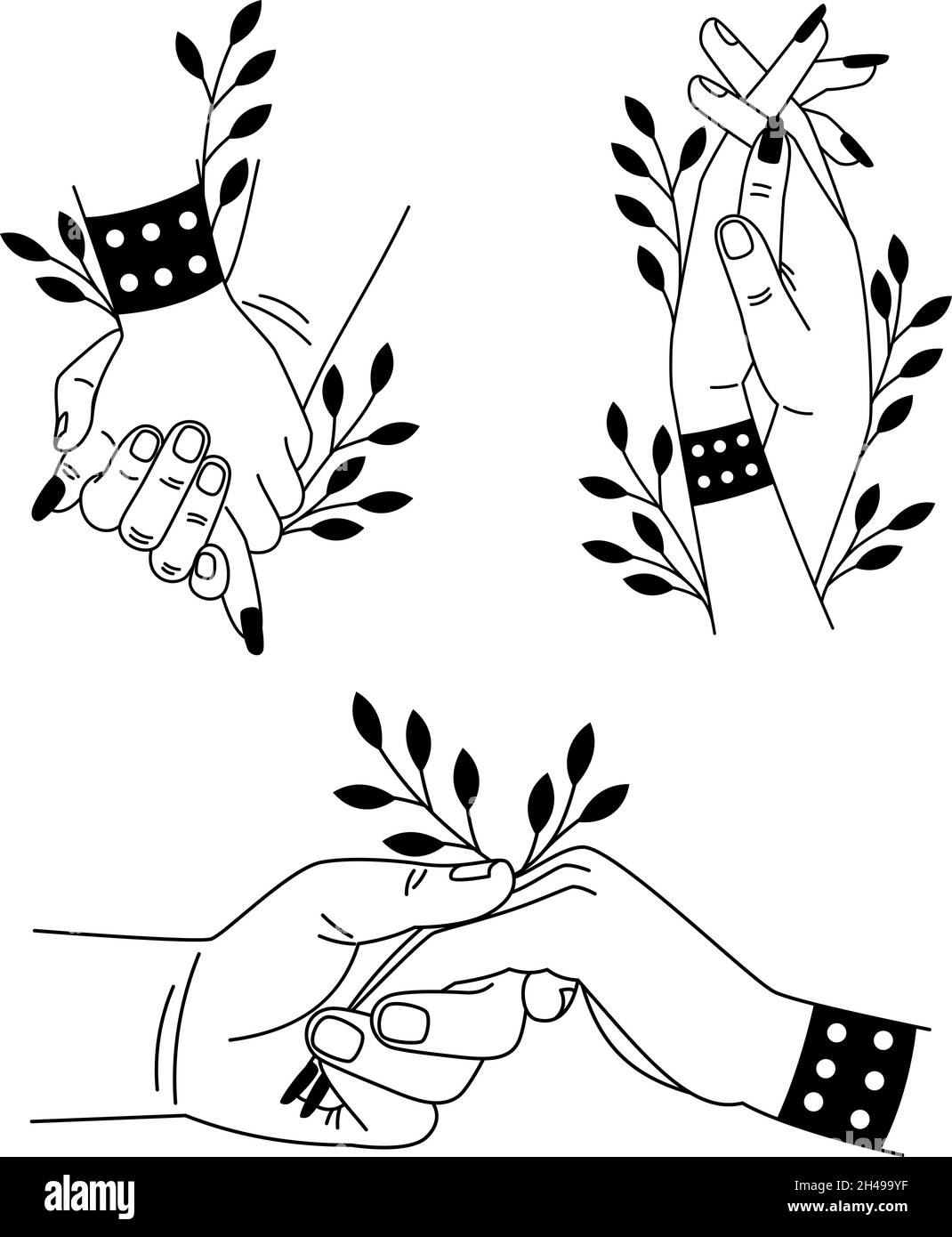 Ensemble de mise en contact des  animé romantique toucher des  palmiers, illustration vectorielle symbole de tendresse et d'amour isolé  sur fond blanc Image Vectorielle Stock - Alamy