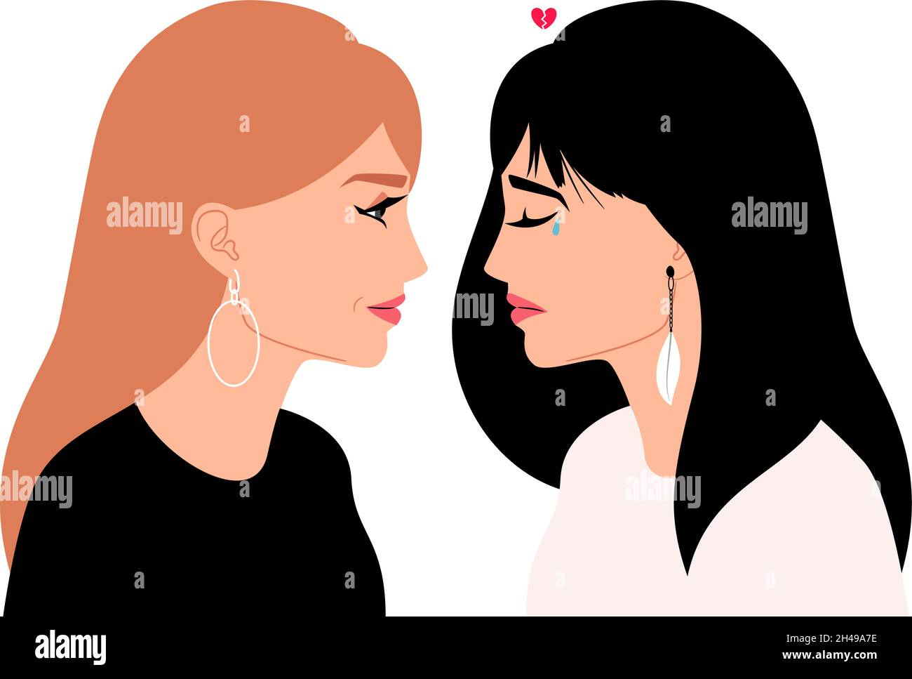 Profil De Fille Heureuse Et Triste Femme Souriante Et Pleurs Visage Double Personnalite Portrait Concept De Trouble Bipolaire Bonheur Depression Femmes Emotions Bipolarite Deux Cotes Visages Feminins Sur Blanc Image Vectorielle Stock