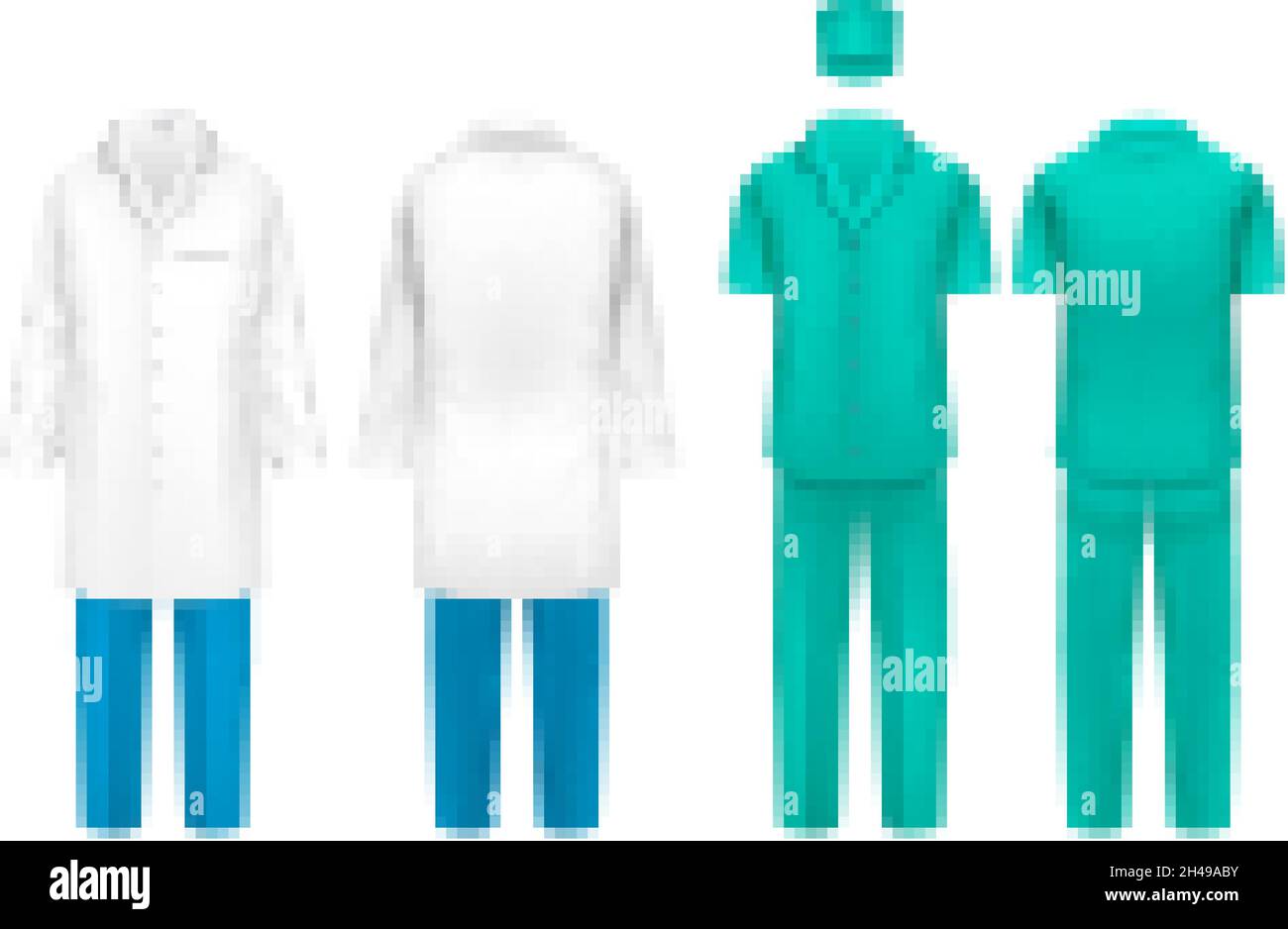 Combinaison médecin réaliste.Infirmières médecins uniformes, vêtements isolés de chirurgie clinique.Blouse de laboratoire scientifique, chemise de recherche et pantalon ensemble vectoriel Illustration de Vecteur