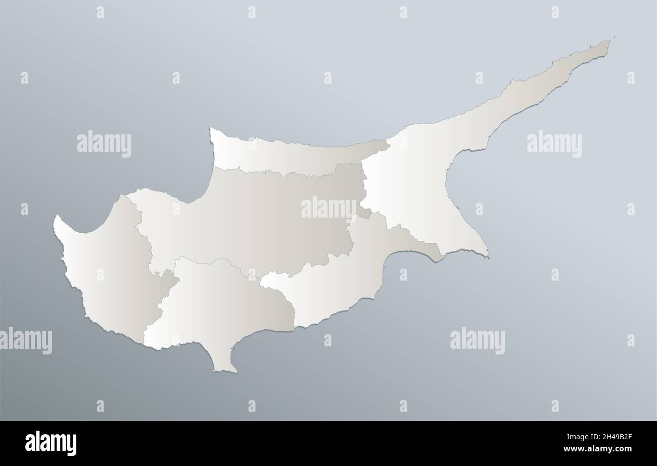Carte de Chypre, division administrative, carte bleue blanche papier 3D vierge Banque D'Images