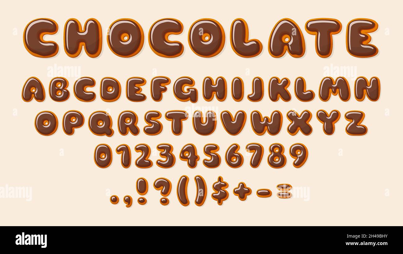 Chocolat ABC.Lettres de boulangerie, lettre d'alphabet et choco émaillé de chiffres.Éléments décoratifs pour bébé, recette, cartes d'anniversaire, bannières de vente, vecteur Illustration de Vecteur