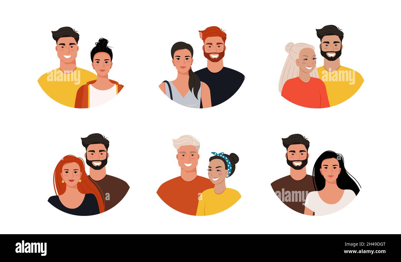 Jeune couple dans un ensemble plat.Les femmes et les hommes sont des familles différentes.Illustration vectorielle Illustration de Vecteur