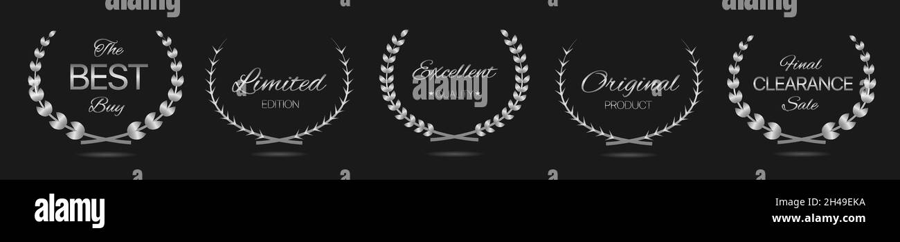 Meilleur achat ensemble d'étiquettes de couronne de Laurier argenté Illustration de Vecteur