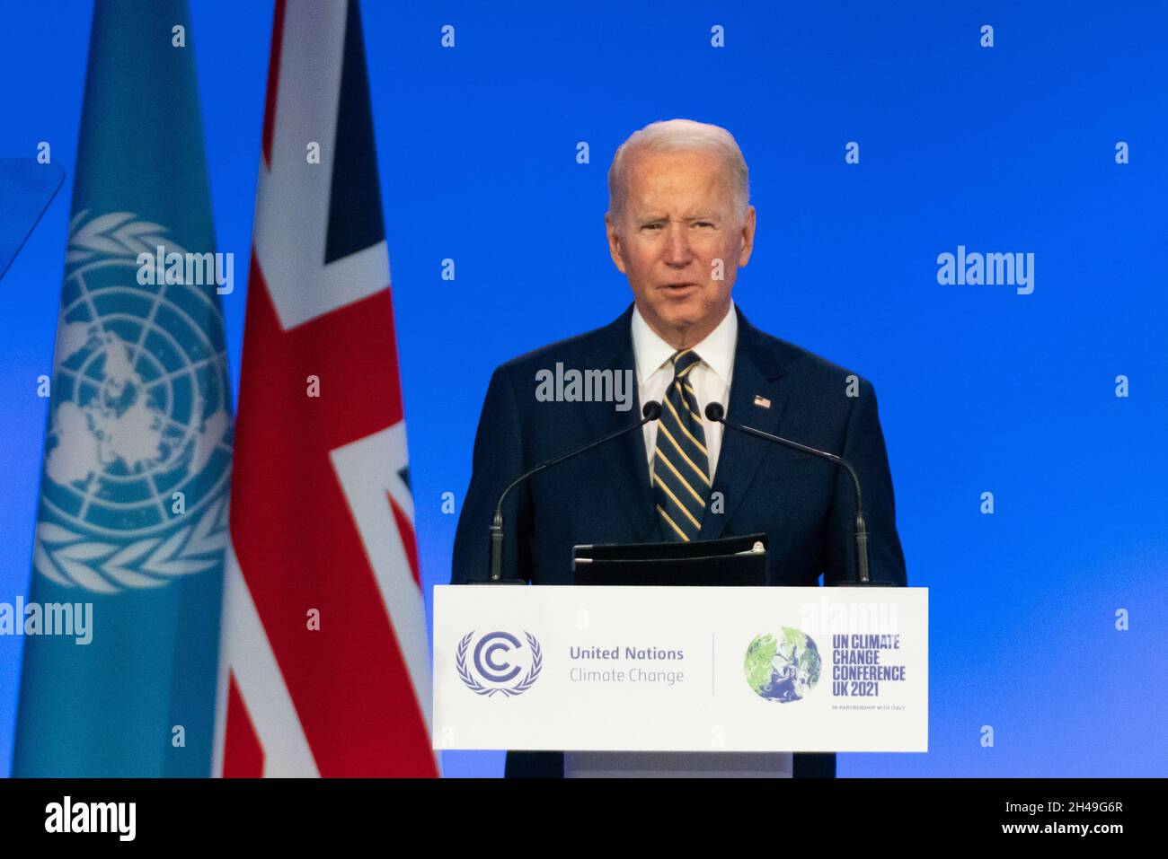 ~Glasgow, Écosse, Royaume-Uni.1er novembre 2021.LE président AMÉRICAIN Joe Biden prononce un discours lors de la conférence COP26 des Nations Unies sur le changement climatique à Glasgow.Iain Masterton/Alay Live News. Banque D'Images