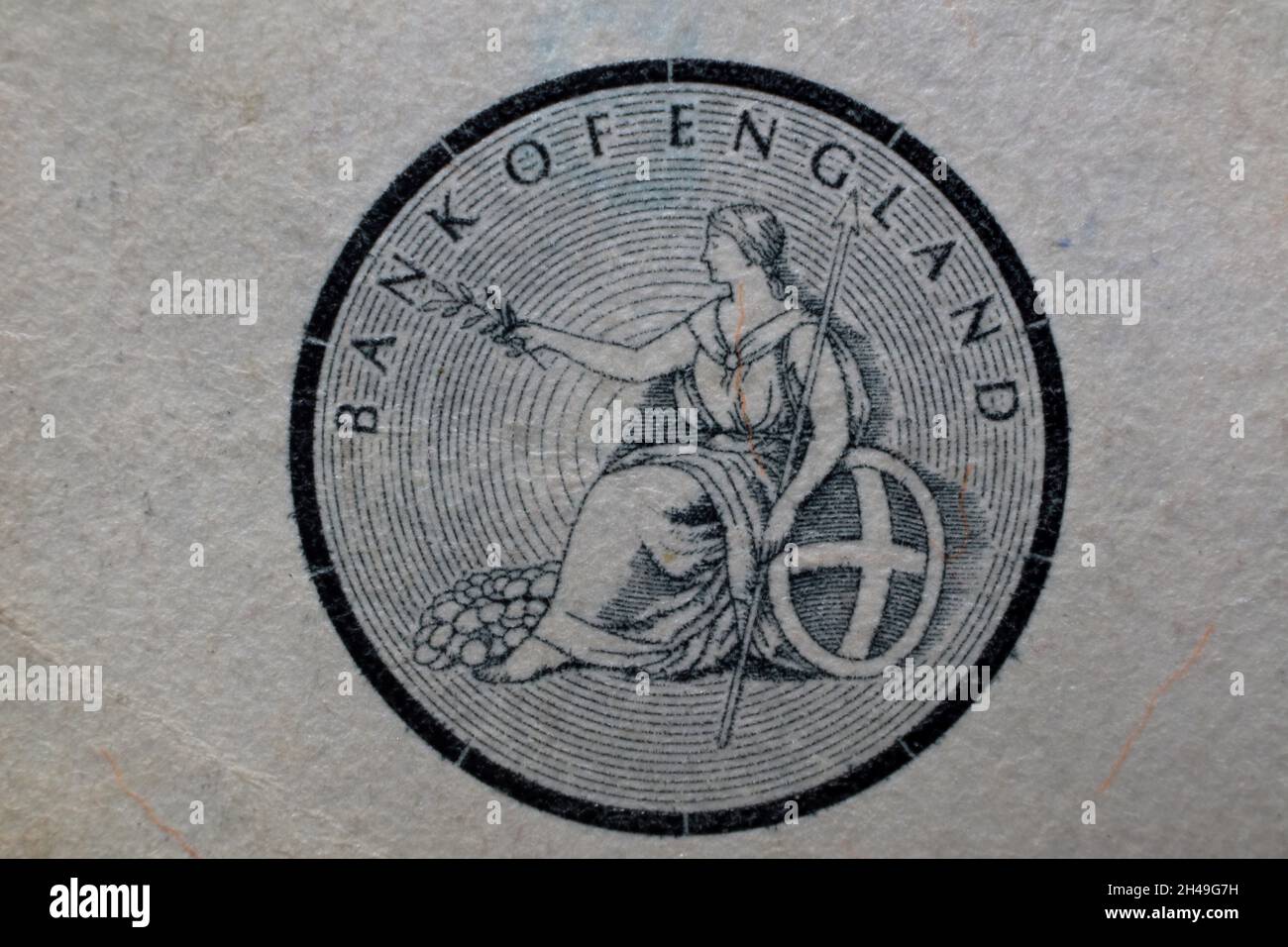Symbole de la Banque d'Angleterre sur un billet de 20 livres Banque D'Images