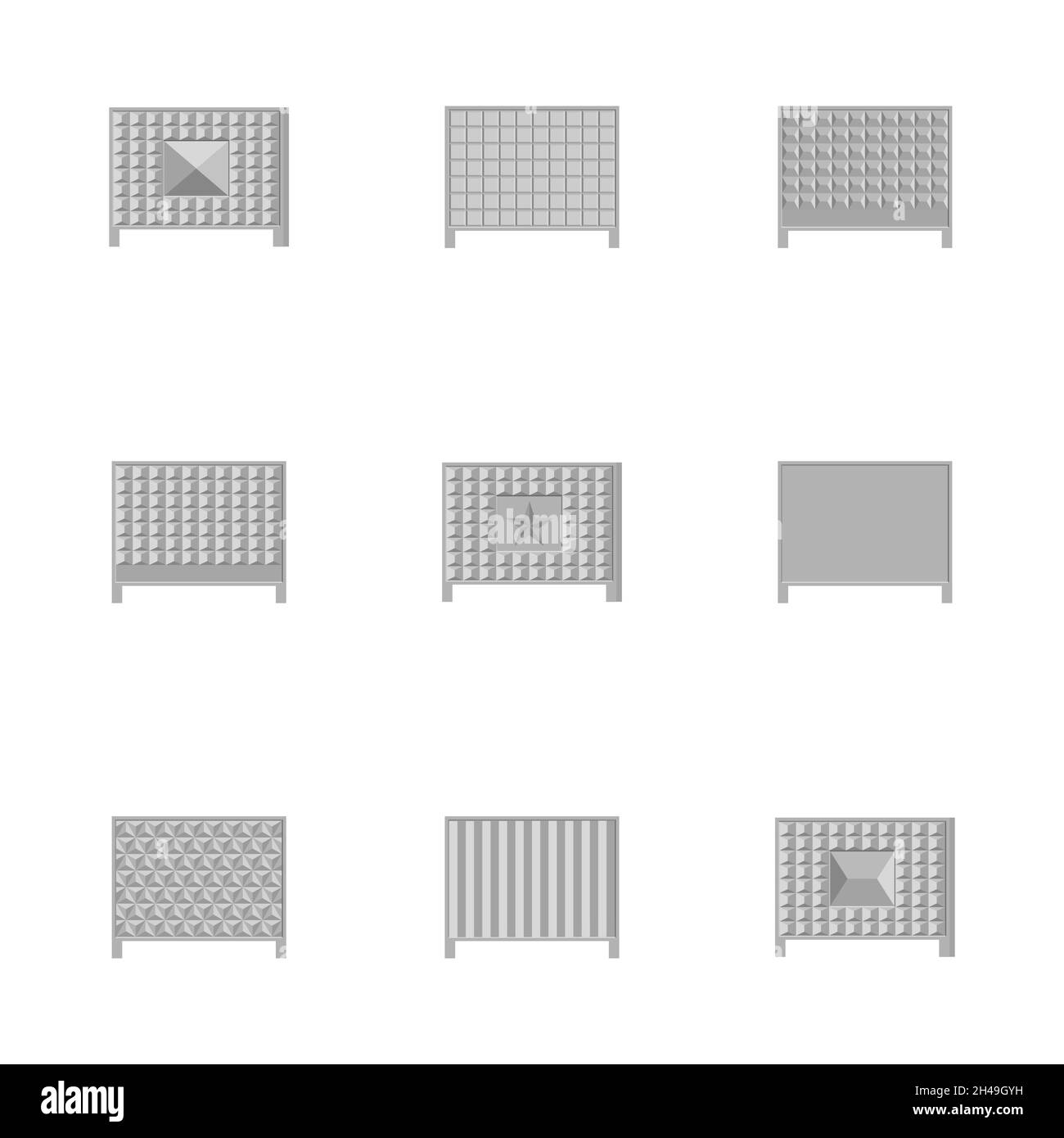 Ensemble de travées clôture en béton de différentes formes.Isolé sur fond blanc.Éléments de bâtiments et de conception de paysage, illustration vectorielle. Illustration de Vecteur