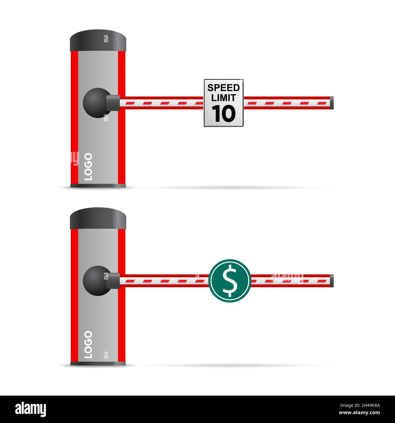 Barrière automatique avec signalisation routière. Limite de vitesse et péage, stationnement Illustration de Vecteur