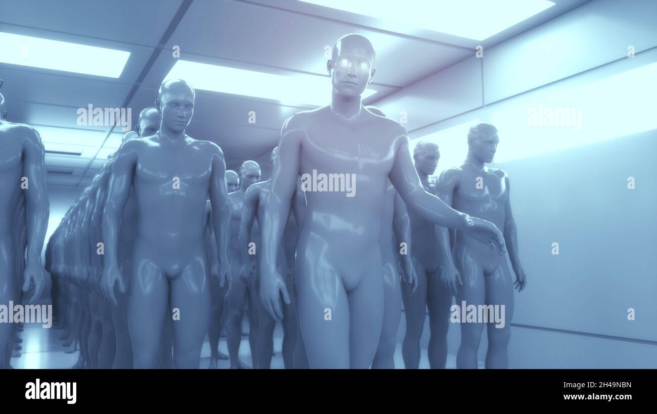 Rendu 3D.Figures humanoïdes et scène sicifi Banque D'Images