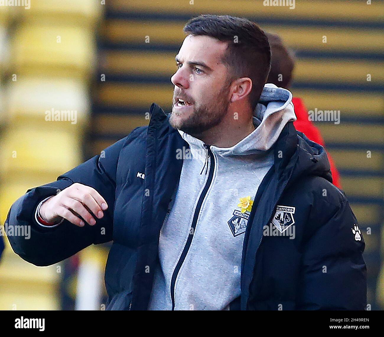 DAGENHAM, ANGLETERRE - OCTOBRE 31 : Clinton Lancaster, directrice de Watford Ladies, lors du match de championnat féminin de Barclays FA entre Watford et Crysta Banque D'Images