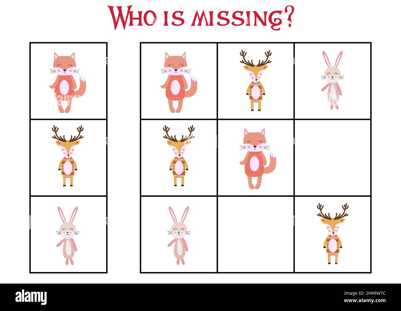 Jeu pour enfants trouver qui est manquant. Sudoku pour enfants. Casse