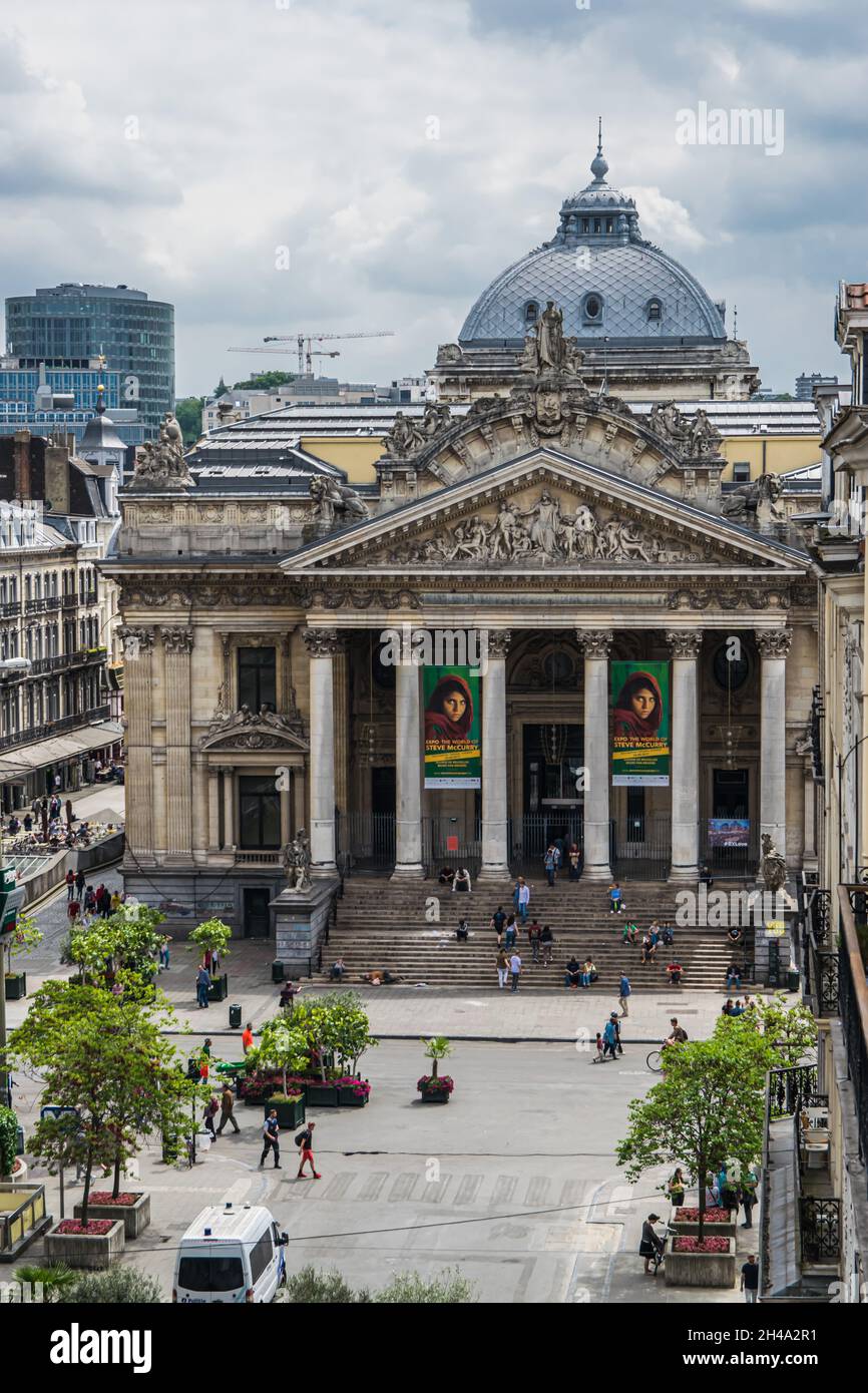 Façade de l'ancien bâtiment de la Bourse, Bruxelles, Belgique Banque D'Images