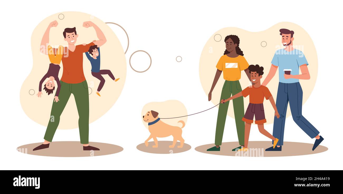 Différentes scènes de famille Illustration de Vecteur