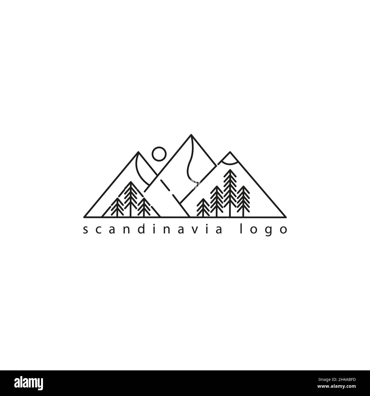 Le logo scandinave.Paysage scandinave dans un style plat.Montagnes vertes, nature septentrionale, forêts et sapins Illustration de Vecteur