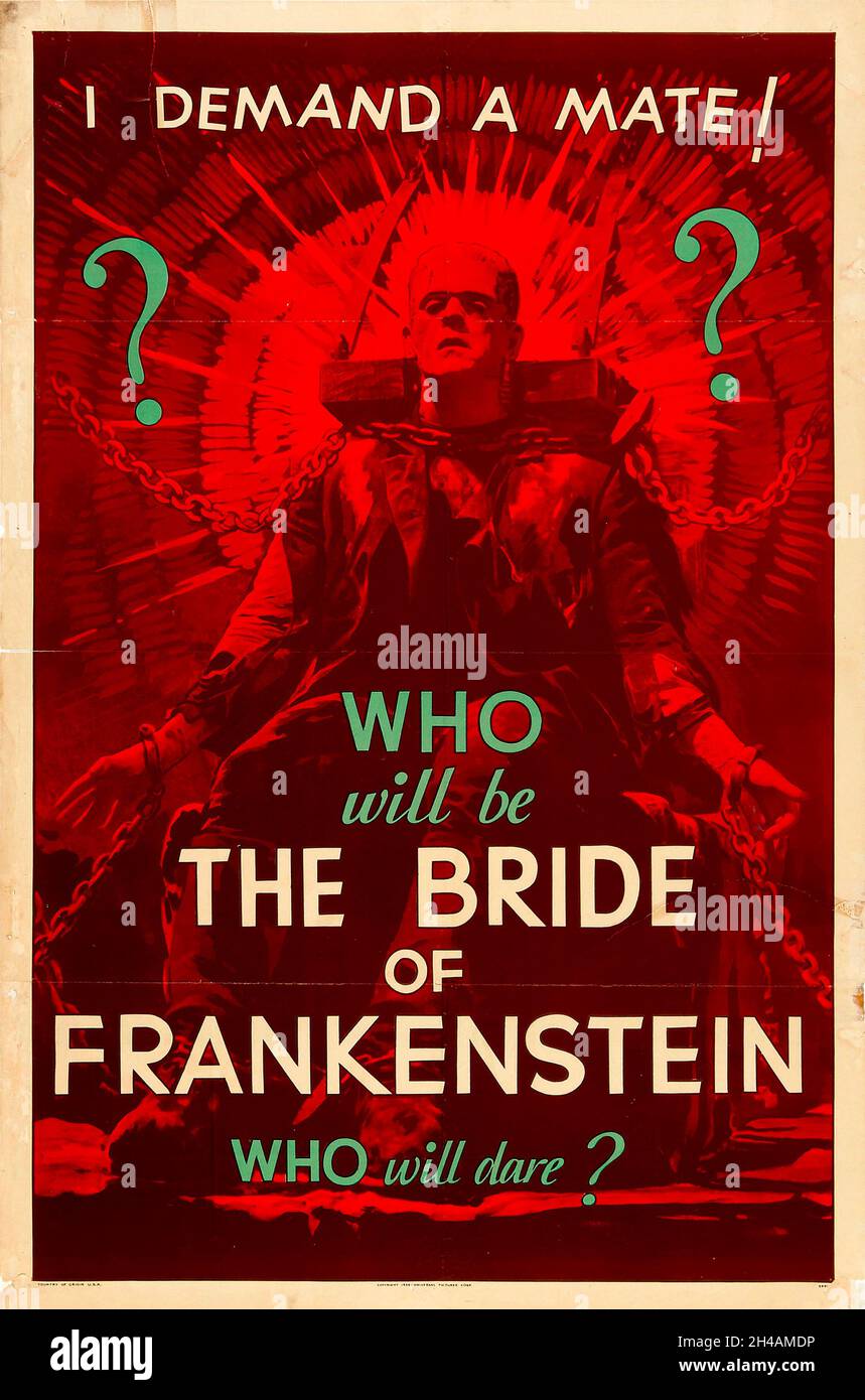 Affiche promotionnelle style E pour le film de 1935 Bonde of Frankenstein - "I Demand a Mate!" Banque D'Images