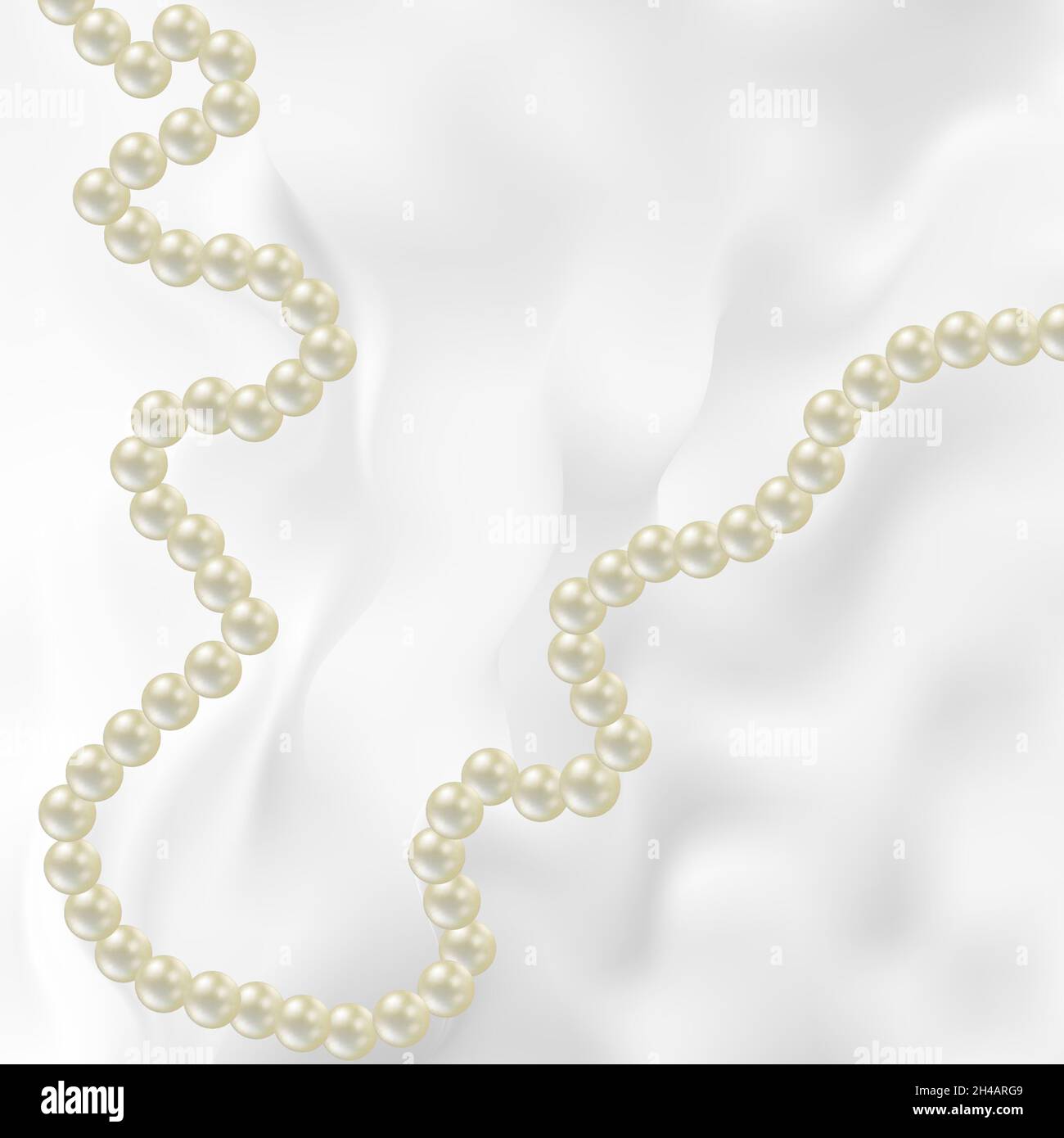Perles nacrées sur tissu blanc soie.Style, beauté, design, intérieur de fond de mode Banque D'Images