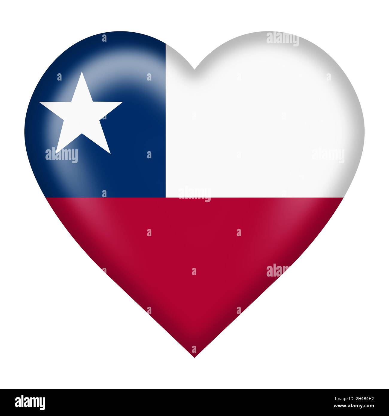 Chili drapeau bouton coeur isolé sur blanc avec masque de découpe illustration 3d Banque D'Images