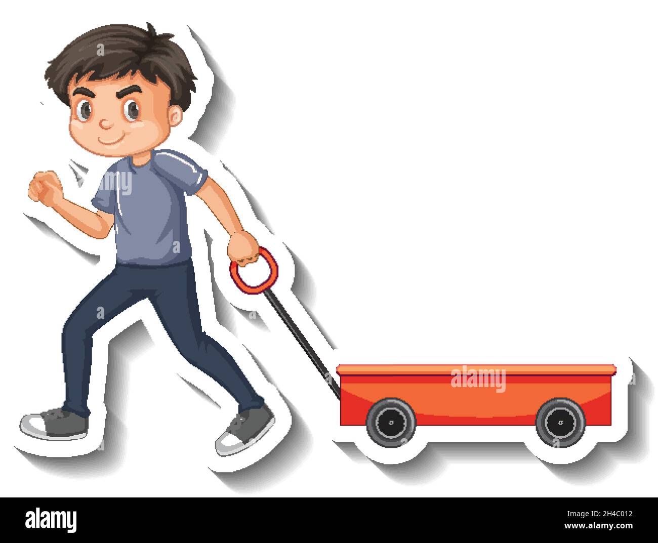 Illustration de l'autocollant représentant un personnage de dessin animé de chariot tirant de garçon Illustration de Vecteur
