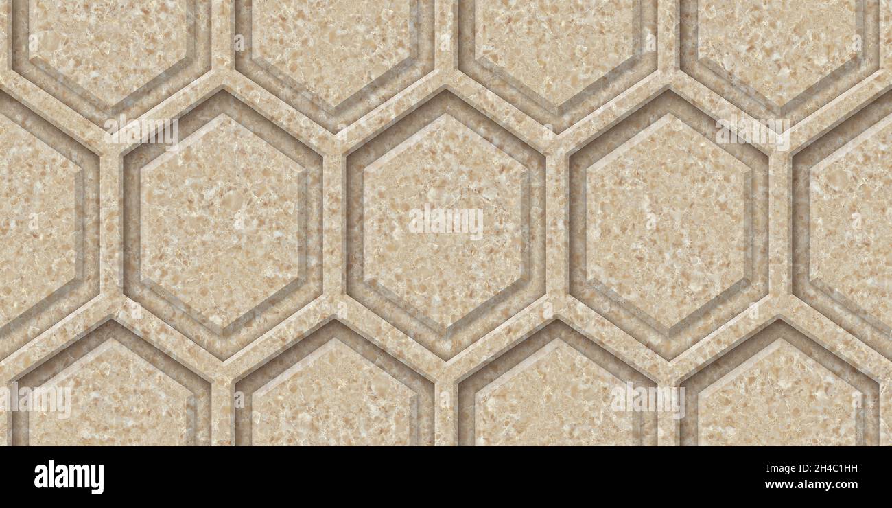 Motif géométrique abstrait sans couture en marbre blanc.Carreaux hexagonaux.Rendu 3D Banque D'Images
