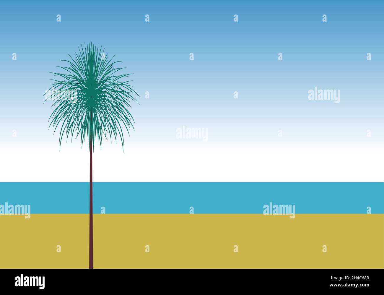 Silhouette de palmier sur une plage de style métaphysique.Arrière-plan et illustration rétro-vectoriels.Modèle de conception abstrait pour brochures, prospectus, Illustration de Vecteur