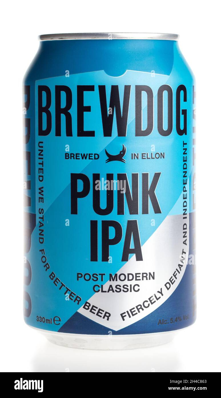 Canette de bière Scottish Brewdog Punk IPA isolée sur fond blanc Banque D'Images