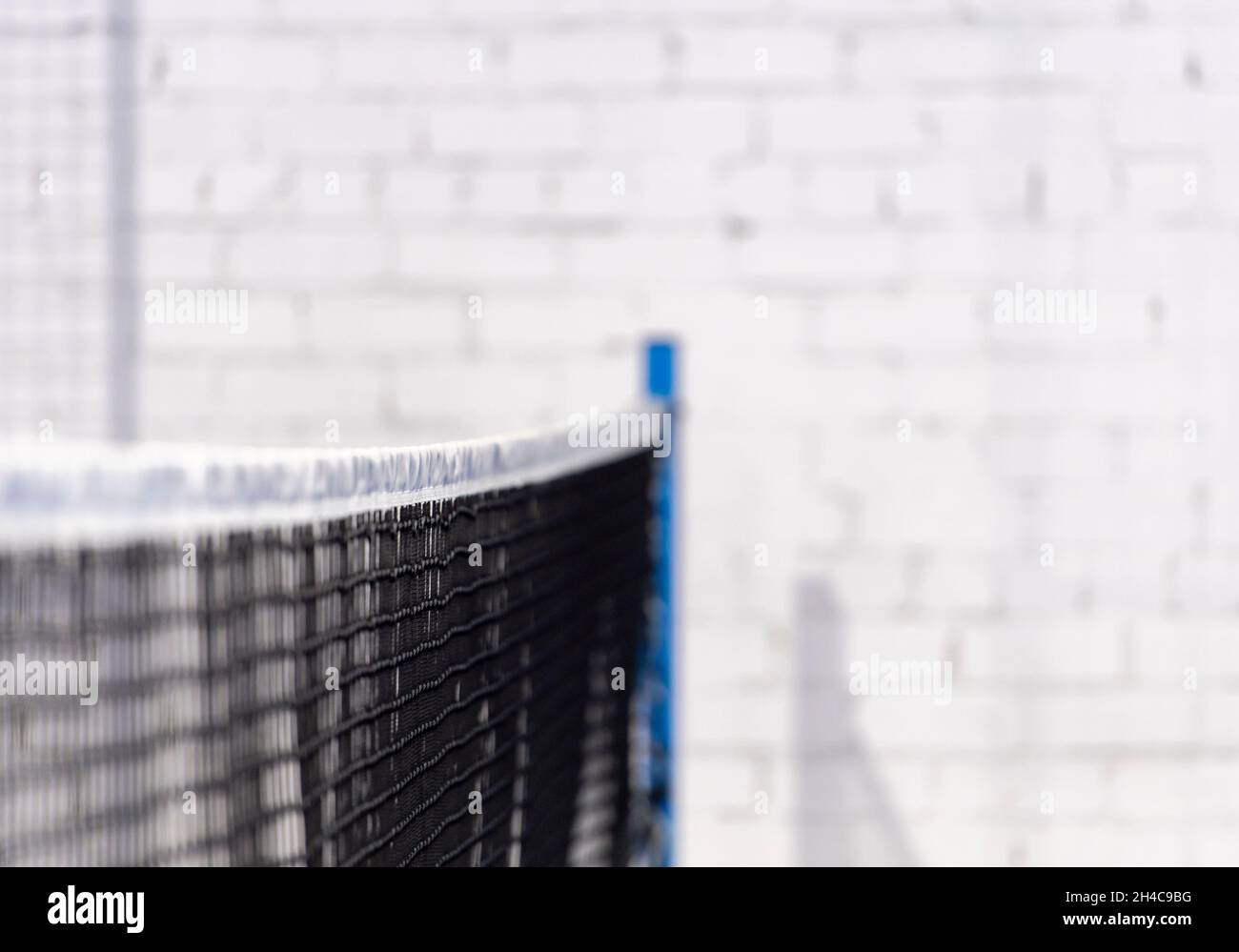 Paddle-tennis et filet de tennis sur terrain bleu. Concept de tennis. Affiche sport horizontale, cartes de vœux, en-têtes, site Web Banque D'Images