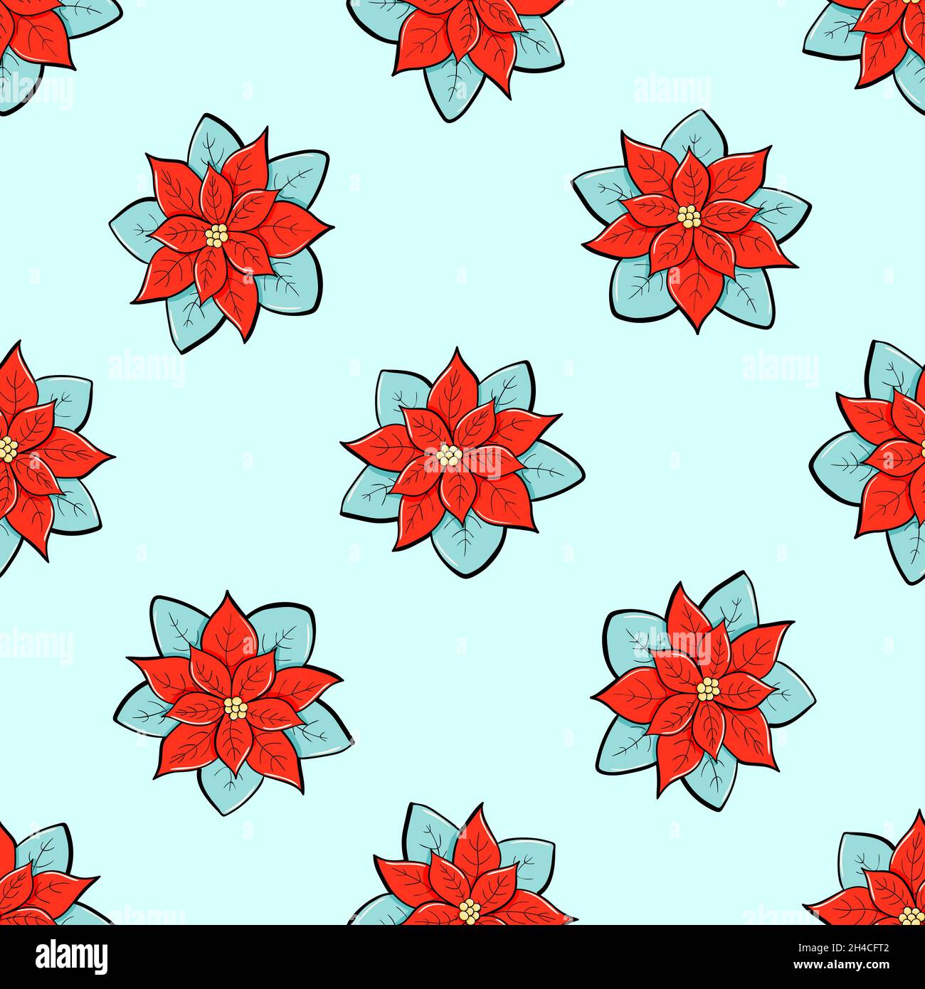 Poinsettia et branches houlettes vectorisées sans couture.Les fleurs d'hiver s'enornent dans un style minimaliste.Illustration tendance pour papier peint, papier d'emballage, imprimé, tissu d'hiver Illustration de Vecteur