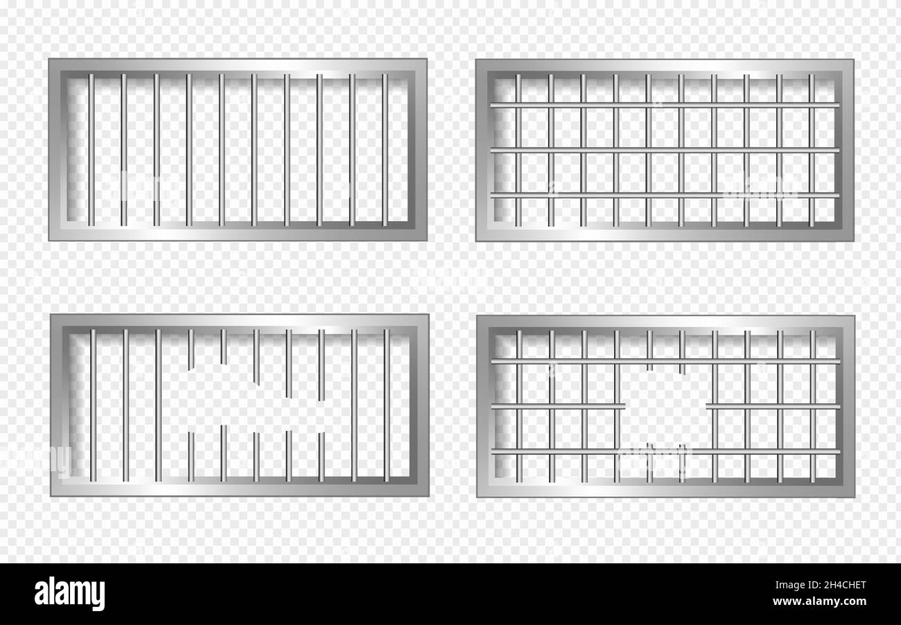 Fenêtres de prison avec barres. Quatre fenêtres sur un fond transparent. Illustration de Vecteur