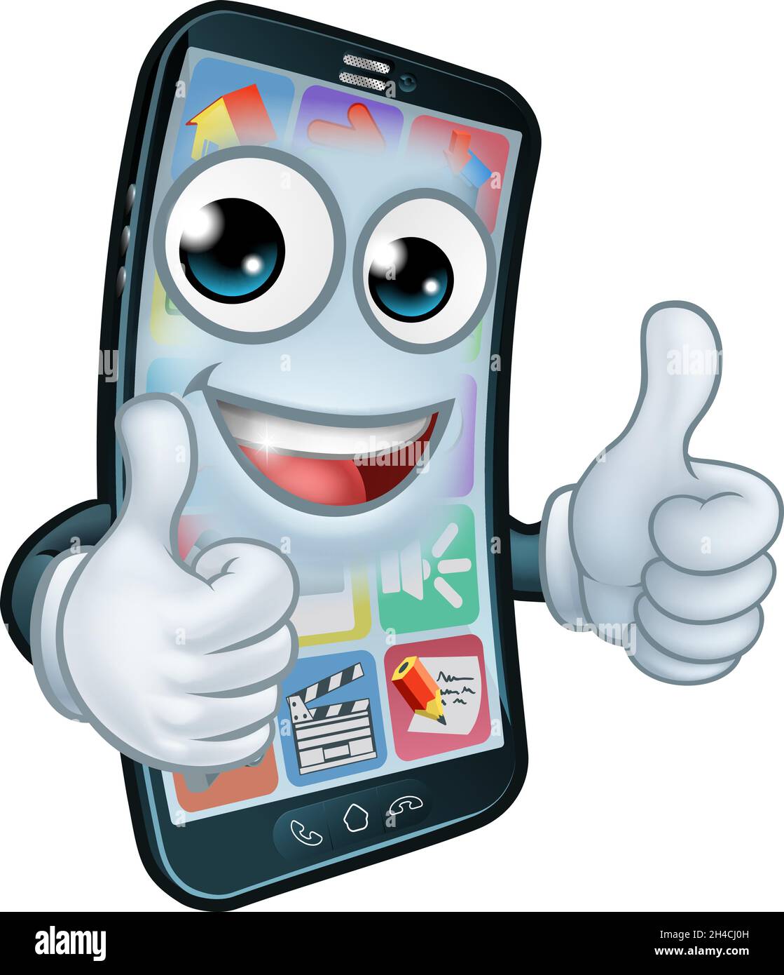 Téléphone mobile Thumbs Up Cartoon Mascot Illustration de Vecteur