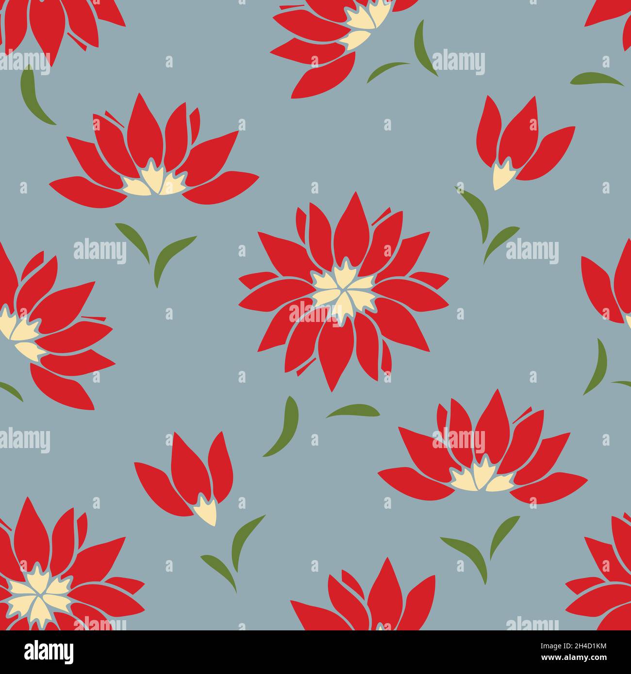 Motif vectoriel sans couture avec fleurs rouges sur fond gris.Papier peint fleuri simple.Textile de mode décoratif et romantique en fleurs. Illustration de Vecteur