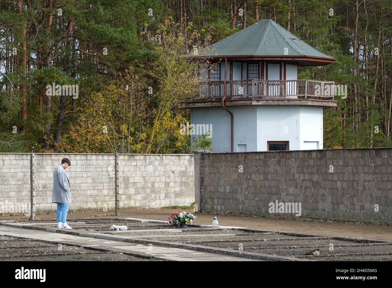 Wachturm, Gedenkstätte und Museum Konzentrationslager Sachsenhausen, Oranienburg, Landkreis Oberhavel, Brandebourg, Allemagne Banque D'Images