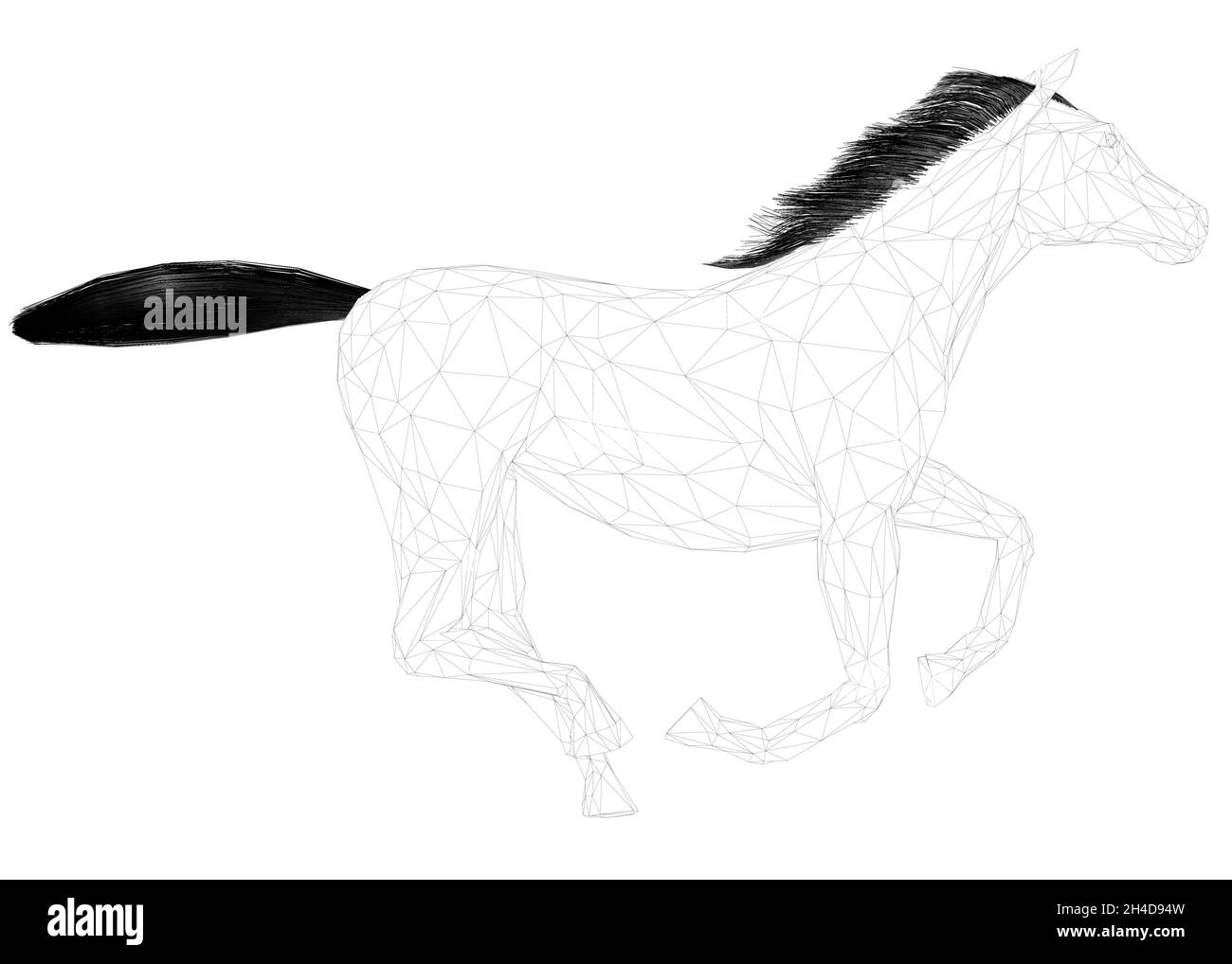 Image filaire d'un cheval galopant à partir de lignes noires isolées sur fond blanc.Vue latérale.3D.Illustration vectorielle Illustration de Vecteur