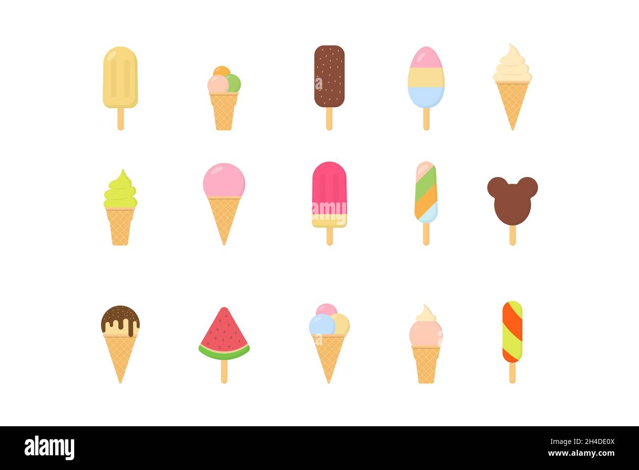 Ensemble d'icônes de crème glacée style plat Illustration de Vecteur