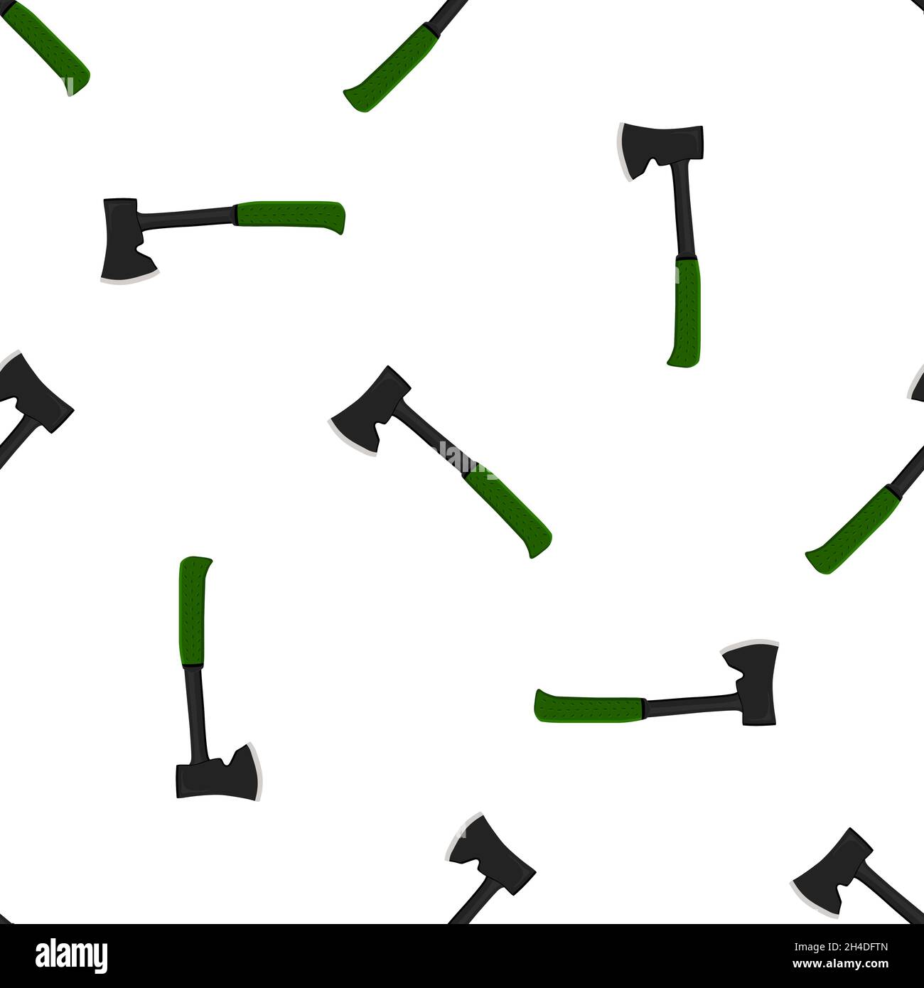 Illustration sur des axes en acier à motif thématique avec manche en bois, hache en métal pour la chasse. Grand kit AX composé de nombreux axes identiques sur fond blanc. F Illustration de Vecteur