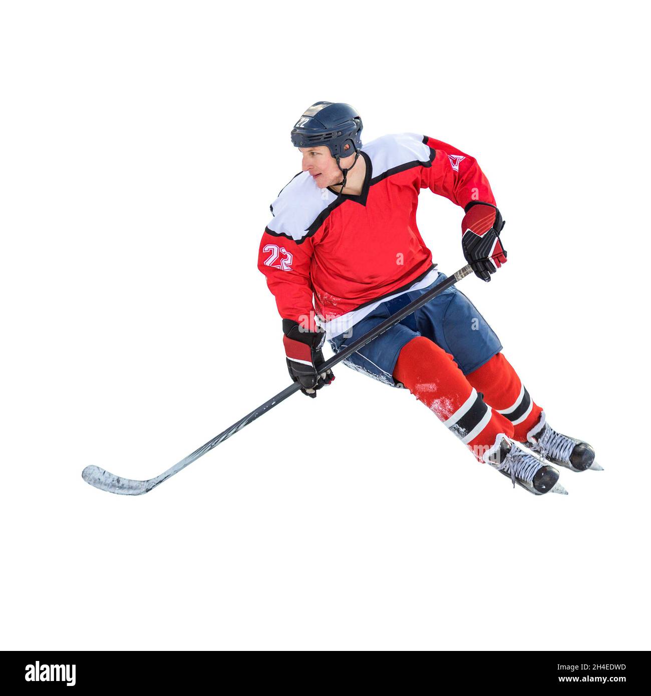 Joueur professionnel de hockey sur glace sur la position de défense sur la patinoire Banque D'Images